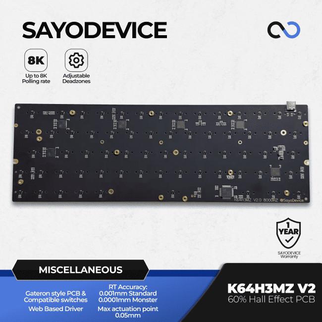 SayoDevice K64H3MZ V2.0-R 8K HE PCB Hall Effect 60% Gaming Keyboard Rapid Trigger SOCD RDT