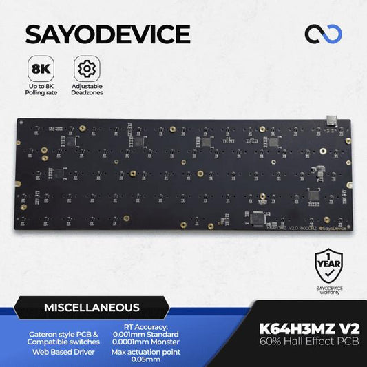 SayoDevice K64H3MZ V2.0-R 8K HE PCB Hall Effect 60% Gaming Keyboard Rapid Trigger SOCD RDT
