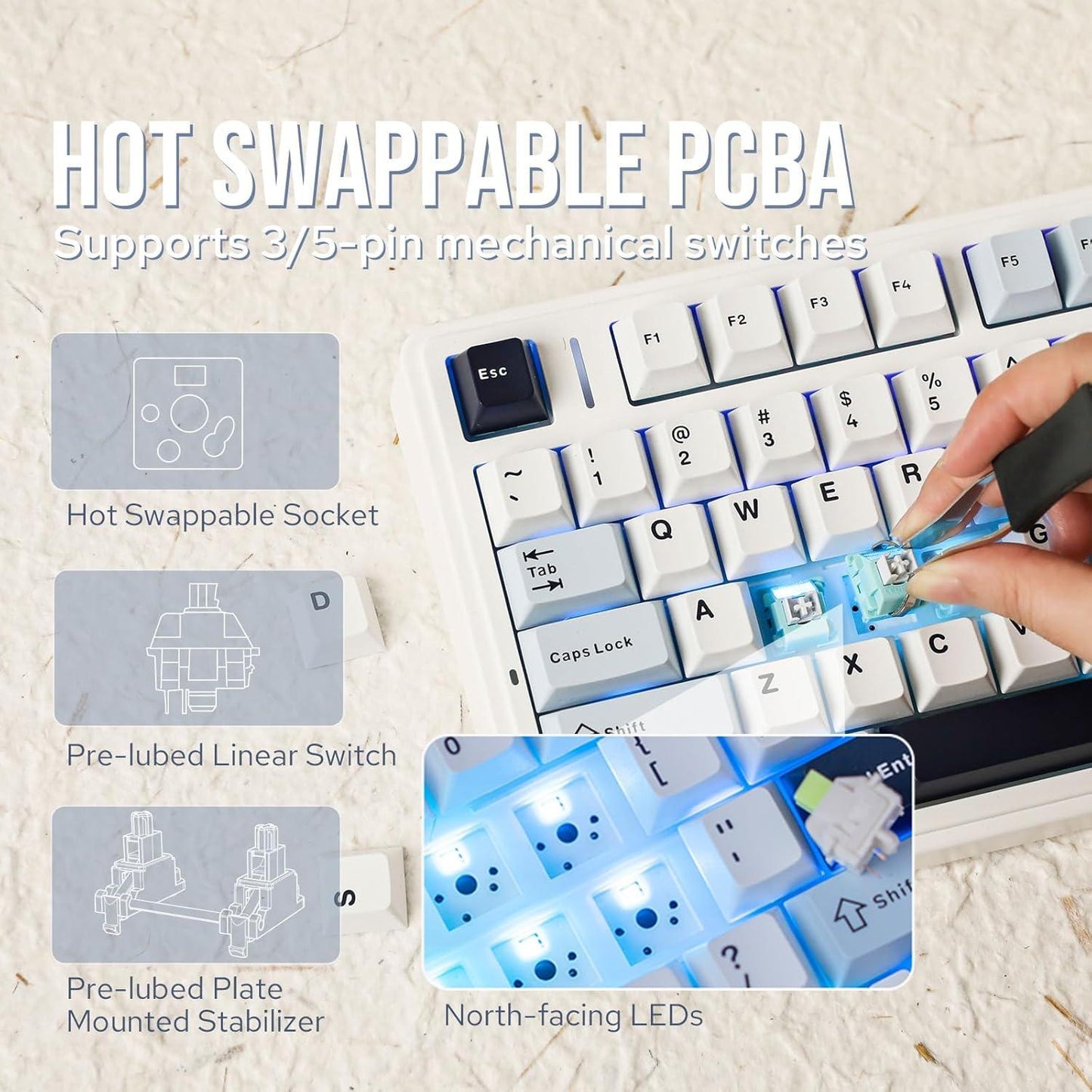AULA F75 PBT Wireless Gasket Hotswap 75% Mechanical Keyboard with Knob Bluetooth / 2.4ghz / Wired