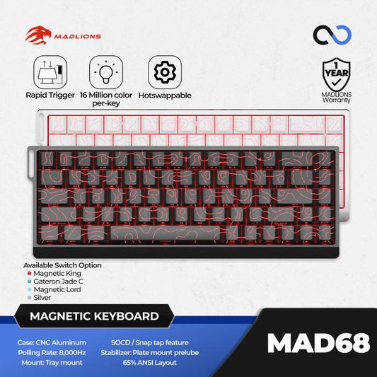 MADLIONS MAD68 PRO HE 8K Hall Effect 65% Gaming Keyboard Aluminum Rapid Trigger SOCD DKS RDT Wooting Fierce Gaming Gear
