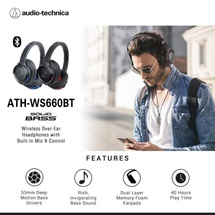 Audio Technica ATH-WS660BT Solid Bass Over-Ear Headphones Ori Resmi