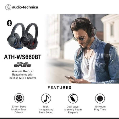 Audio Technica ATH-WS660BT Solid Bass Over-Ear Headphones Ori Resmi