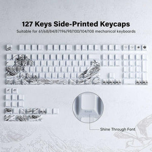 XVX White Kanagawa Wave Keycaps Cherry Profile Dye sub Shine Through PBT Keycap 127-Keys