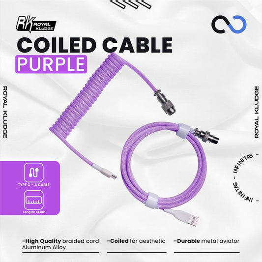 Royal Kludge Purple / Ungu Aviator Coiled Cable / Kabel Keyboard USB C