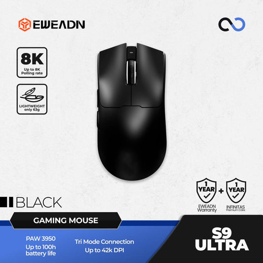 EWEADN S9 PRO 8K Wireless Light Weight PAW3395 Gaming Mouse Viper V3 Shape