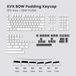 XVX Black On White / BOW Pudding Keycaps OEM Profile Double Shot Shine Through PBT Keycap 165-Keys