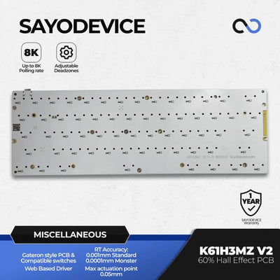 SayoDevice K61H3MZ V2.0-R 8K HE PCB Hall Effect 60% Gaming Keyboard Rapid Trigger SOCD RDT
