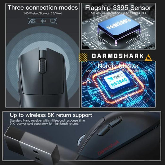Darmoshark N5 Neurus 8k Wireless Ultra Light Ergonomic Gaming Mouse