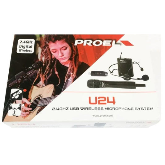 Proel U24H USB Handheld Dynamic Wireless Microphone System 2.4GHz