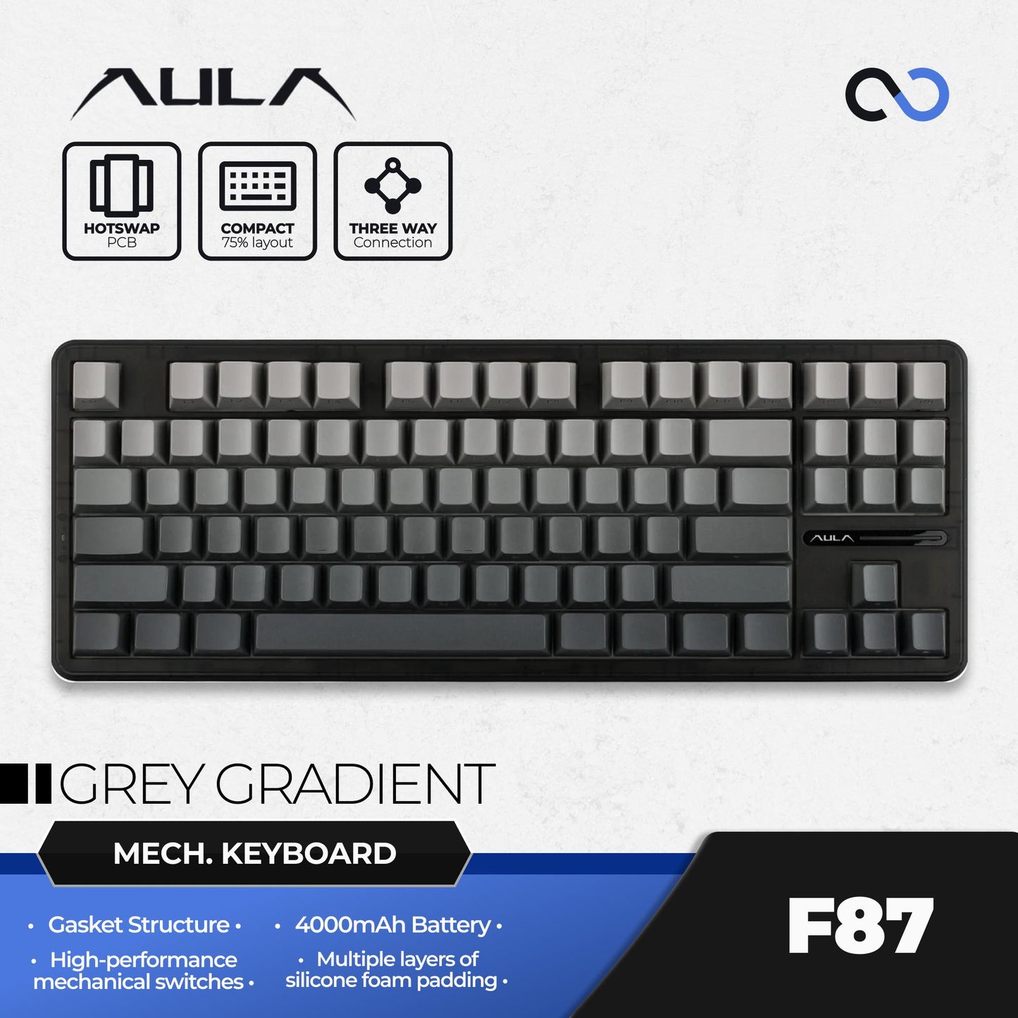 AULA F87 PBT Wireless Gasket Hotswap TKL Mechanical Gaming Keyboard