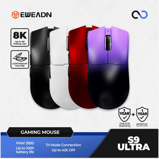 EWEADN S9 PRO 8K Wireless Light Weight PAW3395 Gaming Mouse Viper V3 Shape