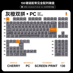 Titan Nation Gray and Orange Transparent Keycaps Cherry Profile UV-Screen Print PC Keycap 130-Keys