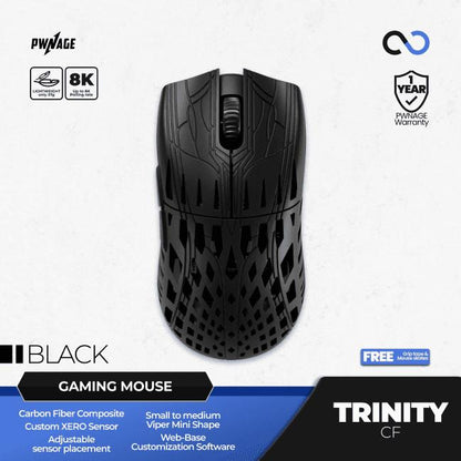 PWNAGE Trinity CF 8k Wireless Ultra Light Carbon Fiber Gaming Mouse Viper Mini Shape