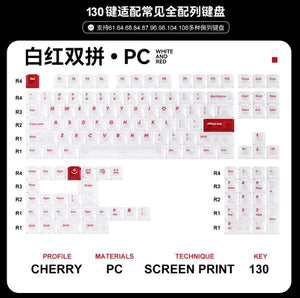 Titan Nation White and Red Transparent Keycaps Cherry Profile UV-Screen Print PC Keycap 130-Keys