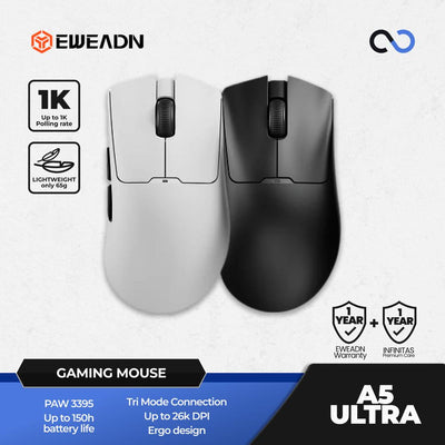 EWEADN A5 ULTRA Wireless Light Weight PAW3395 Ergonomic Gaming Mouse Deathadder V3 Shape
