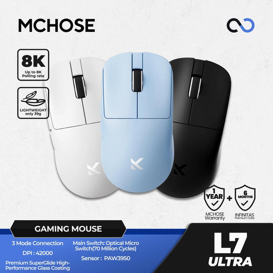MCHOSE L7 Ultra 8K Wireless Ultra Light Weight PAW3950 Gaming Mouse X2 Shape