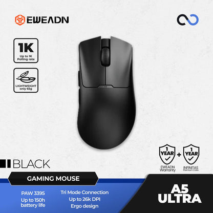 EWEADN A5 ULTRA Wireless Light Weight PAW3395 Ergonomic Gaming Mouse Deathadder V3 Shape