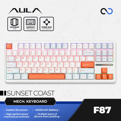 AULA F87 PBT Wireless Gasket Hotswap TKL Mechanical Gaming Keyboard