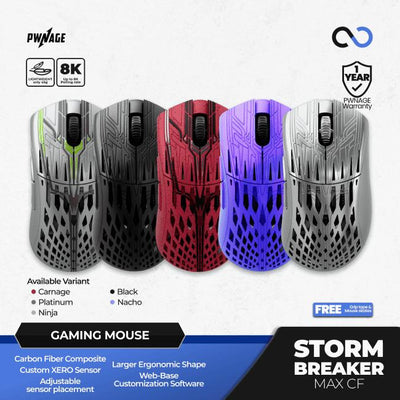 PWNAGE Stormbreaker Max CF 8k Wireless Ultra Light Carbon Fiber Ergonomic Gaming Mouse