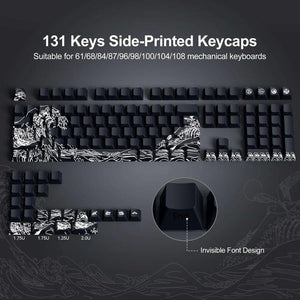 XVX Black Kanagawa Wave Keycaps Cherry Profile Dye sub Shine Through PBT Keycap 131-Keys