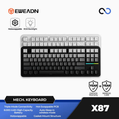 EWEADN X87 Wireless Gasket Hotswap 75% Mechanical Keyboard PBT with Knob Bluetooth / 2.4ghz / Wired