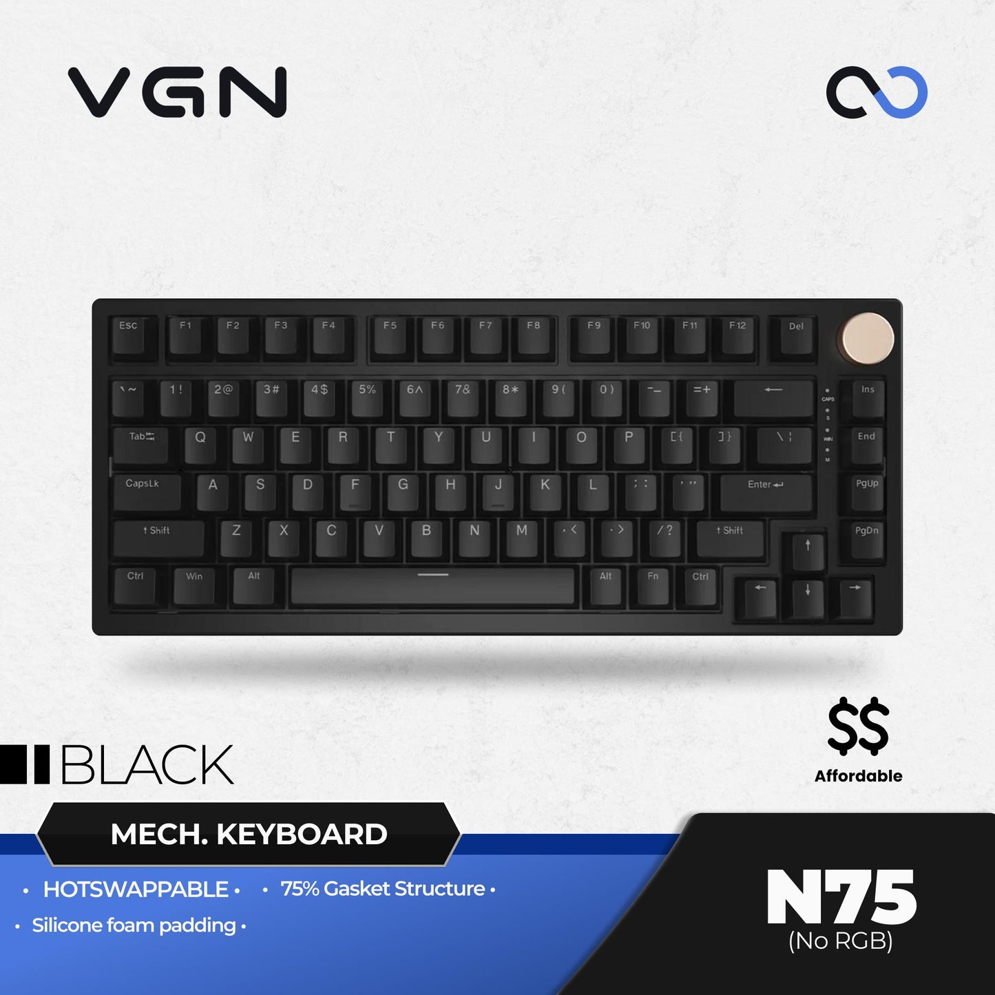 VGN N75 / N-75 NON-RGB Hotswap Gasket Mount 75% Mechanical Keyboard